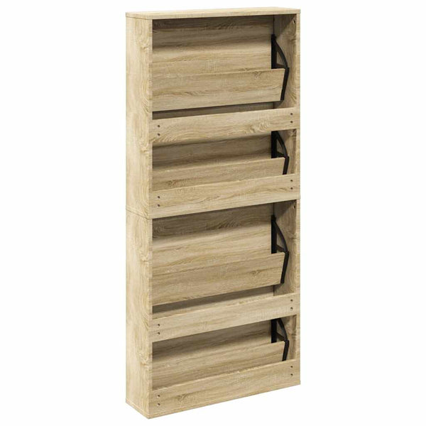 vidaXL Shoe Cabinet with 4 Compartments Mirror Oak 63×17×134 cm