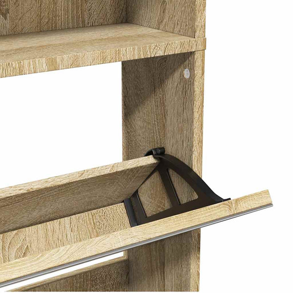 vidaXL Shoe Cabinet with 4 Compartments Mirror Oak 63×17×134 cm