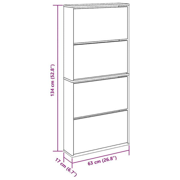 vidaXL Shoe Cabinet with 4 Compartments Mirror Oak 63×17×134 cm