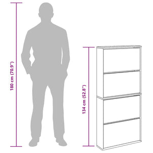 vidaXL Shoe Cabinet with 4 Compartments Mirror Oak 63×17×134 cm