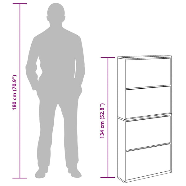 vidaXL Shoe Cabinet with 4 Compartments Mirror Oak 63×17×134 cm