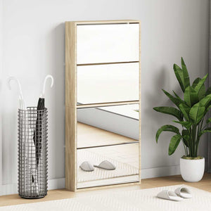 vidaXL Shoe Cabinet with 4 Compartments Mirror Oak 63×17×134 cm