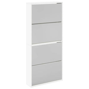 vidaXL Shoe Cabinet with 4 Compartments Mirror White 63x17x134 cm