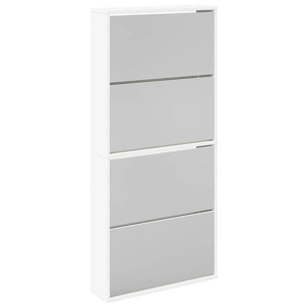 vidaXL Shoe Cabinet with 4 Compartments Mirror White 63x17x134 cm