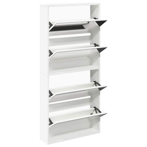 vidaXL Shoe Cabinet with 4 Compartments Mirror White 63x17x134 cm