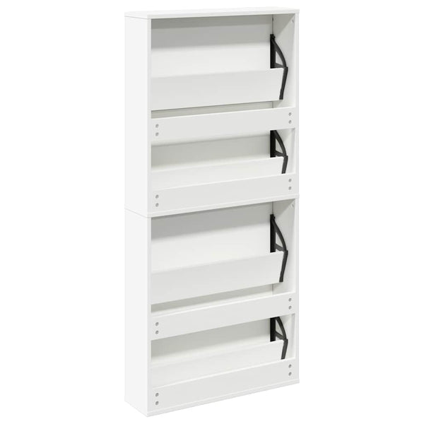 vidaXL Shoe Cabinet with 4 Compartments Mirror White 63x17x134 cm
