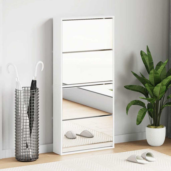 vidaXL Shoe Cabinet with 4 Compartments Mirror White 63x17x134 cm