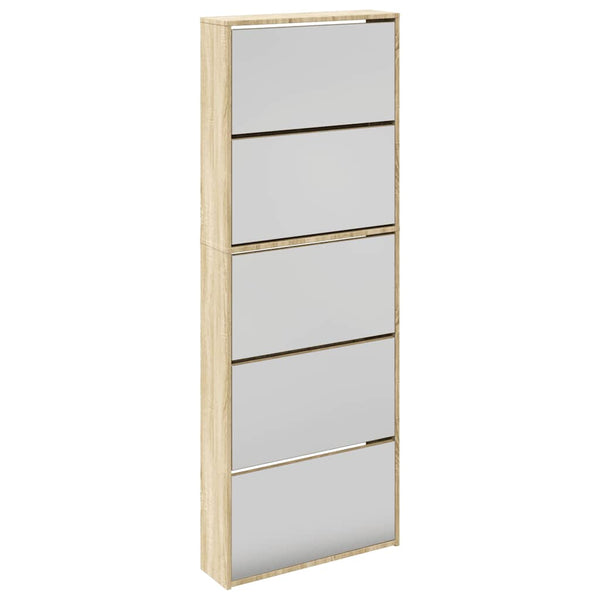 vidaXL Shoe Cabinet with 5 Compartments Mirror Oak 63x17x169.5 cm