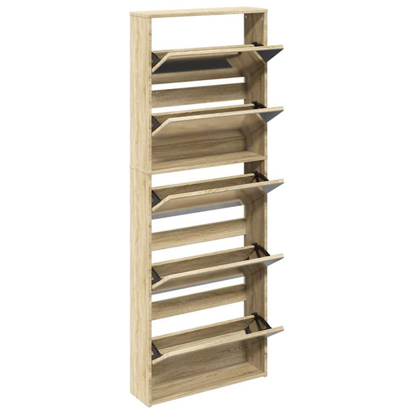 vidaXL Shoe Cabinet with 5 Compartments Mirror Oak 63x17x169.5 cm