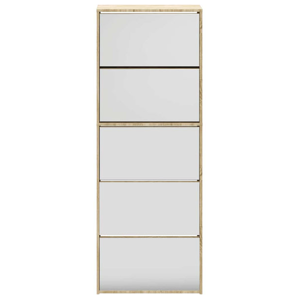 vidaXL Shoe Cabinet with 5 Compartments Mirror Oak 63x17x169.5 cm