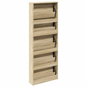 vidaXL Shoe Cabinet with 5 Compartments Mirror Oak 63x17x169.5 cm