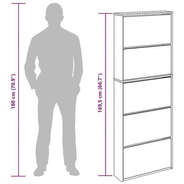 vidaXL Shoe Cabinet with 5 Compartments Mirror Oak 63x17x169.5 cm