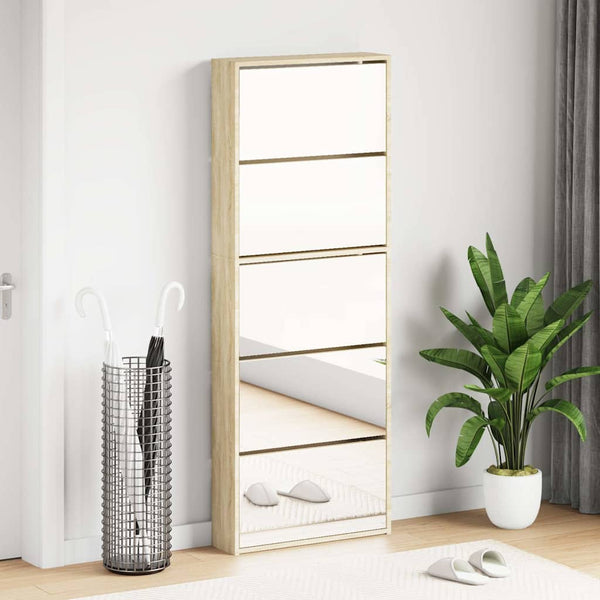 vidaXL Shoe Cabinet with 5 Compartments Mirror Oak 63x17x169.5 cm