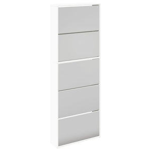 vidaXL Shoe Cabinet with 5 Compartments Mirror White 63x17x169.5 cm