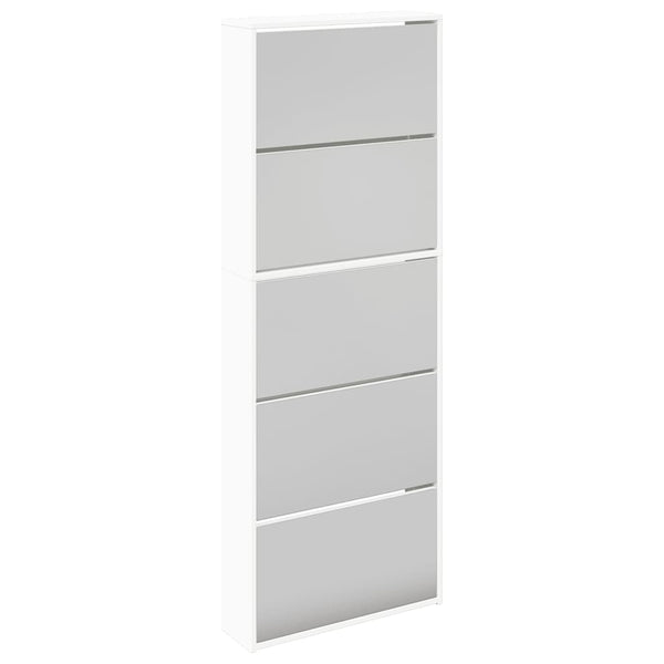 vidaXL Shoe Cabinet with 5 Compartments Mirror White 63x17x169.5 cm