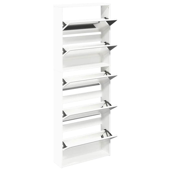 vidaXL Shoe Cabinet with 5 Compartments Mirror White 63x17x169.5 cm