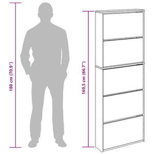 vidaXL Shoe Cabinet with 5 Compartments Mirror White 63x17x169.5 cm