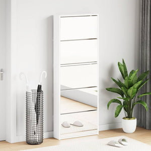 vidaXL Shoe Cabinet with 5 Compartments Mirror White 63x17x169.5 cm
