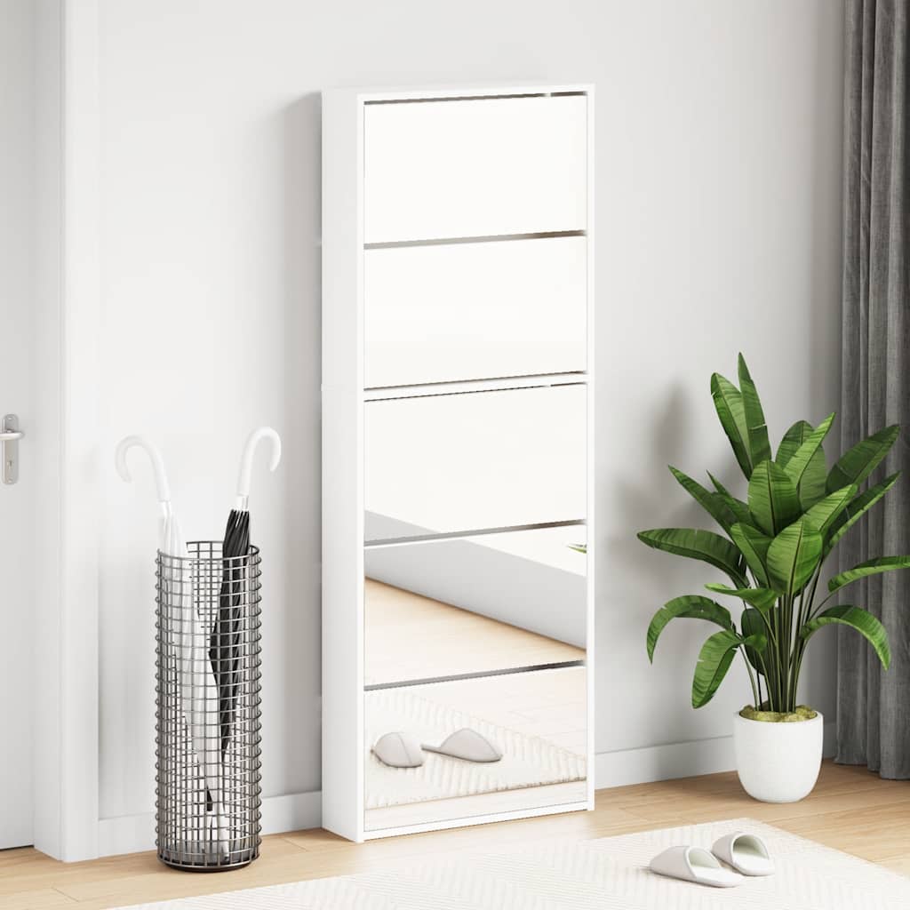 vidaXL Shoe Cabinet with 5 Compartments Mirror White 63x17x169.5 cm