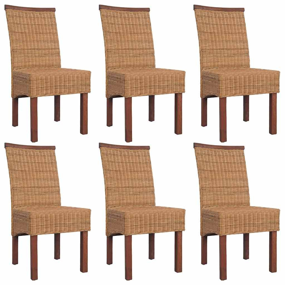 vidaXL Dining Chairs 6 pcs. Natural Rattan Brown