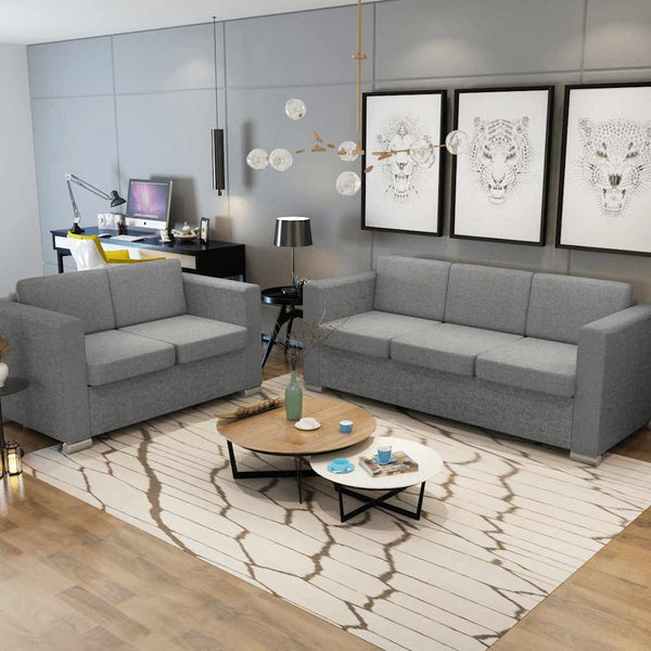 vidaXL Two-Seater Sofa Set Fabric Light Grey