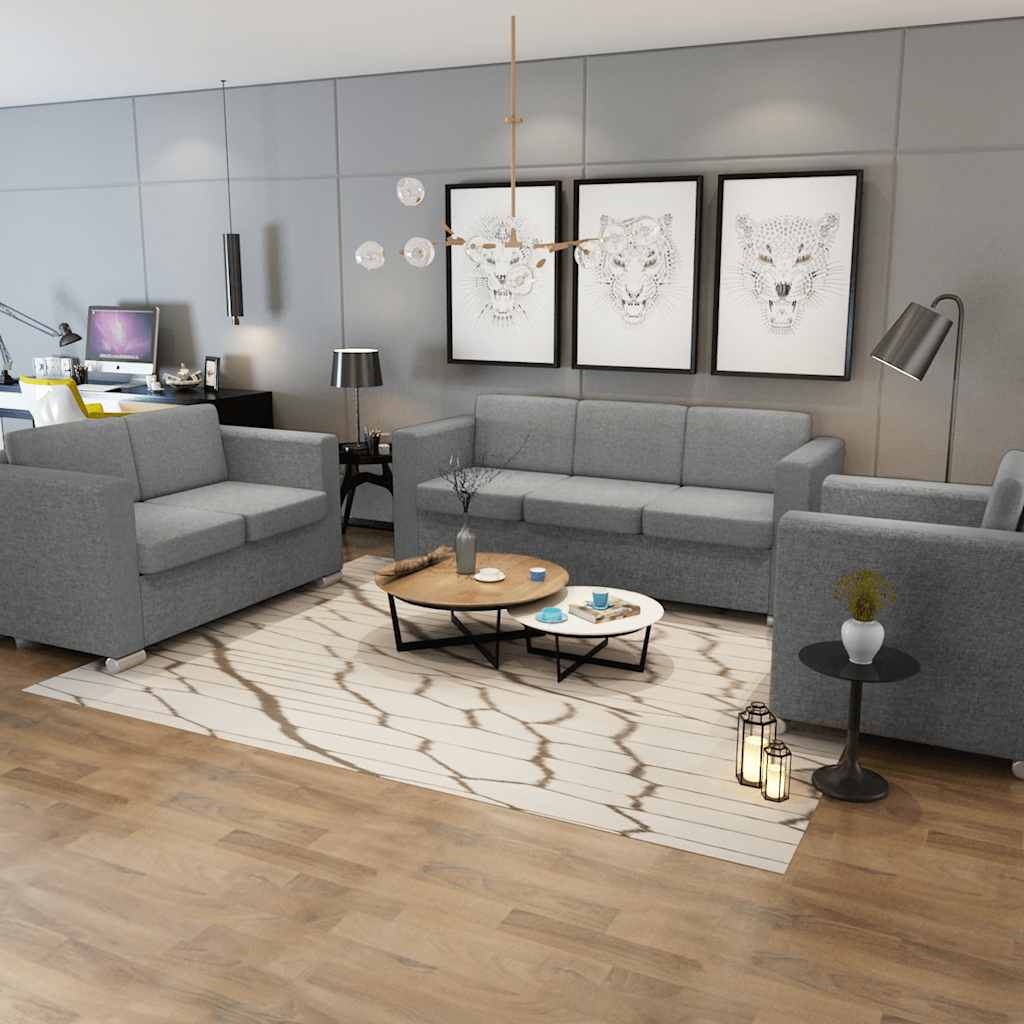 vidaXL Three-Piece Sofa Set Fabric Light Grey
