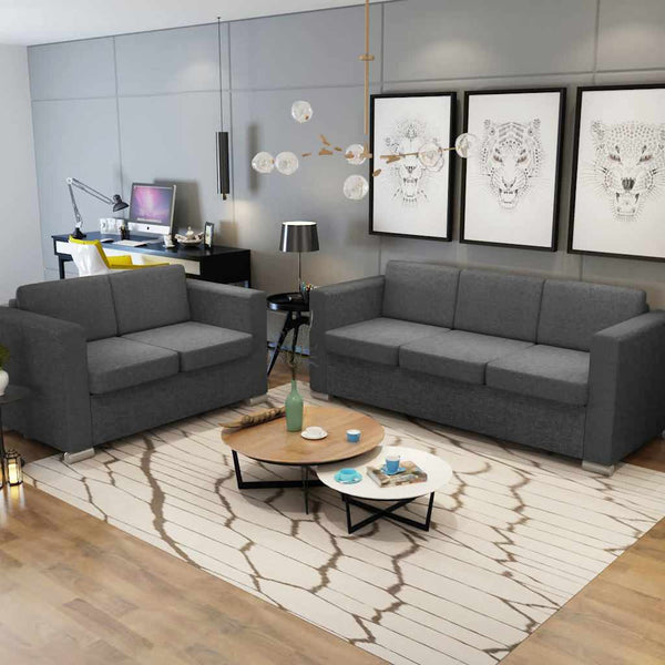 vidaXL Two-Seater Sofa Set Fabric Dark Grey