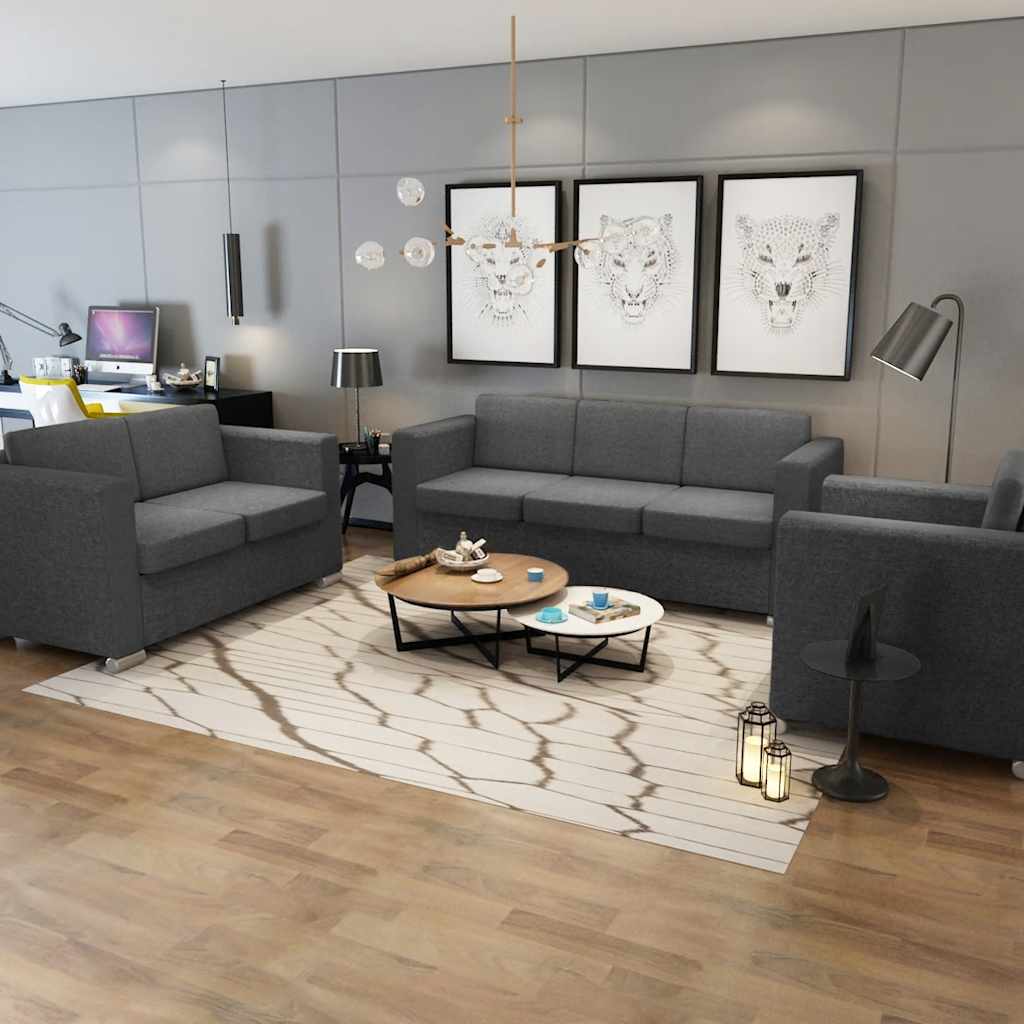 vidaXL Three-Piece Sofa Set Fabric Dark Grey