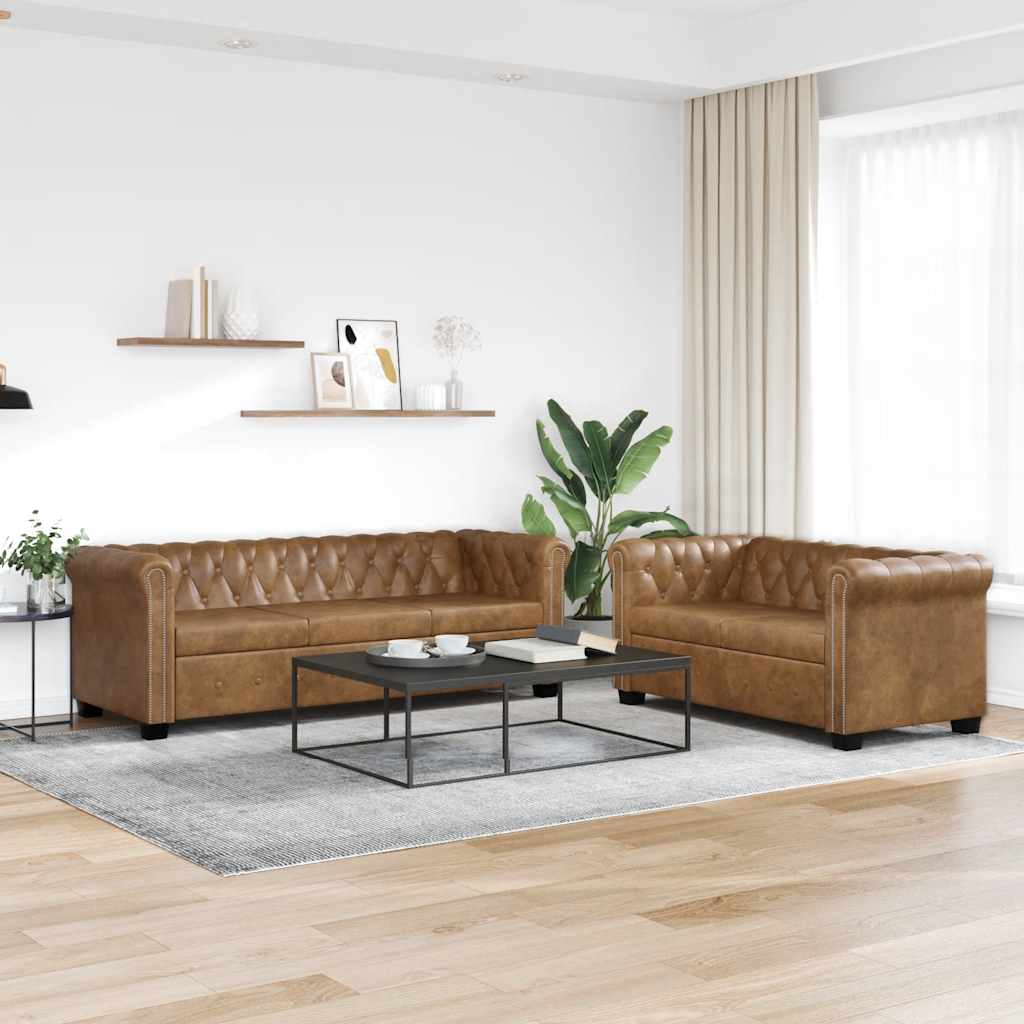 vidaXL Chesterfield Sofas 2-Seater and 3-Seater Brown
