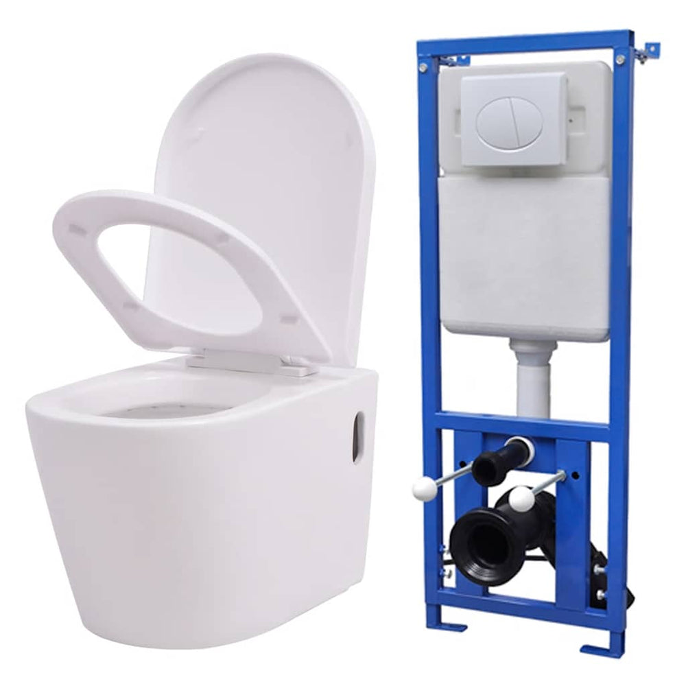 vidaXL Wall-Mounted Toilet with Concealed Cistern Ceramic White
