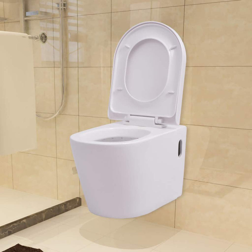 vidaXL Wall-Mounted Toilet with Concealed Cistern Ceramic White