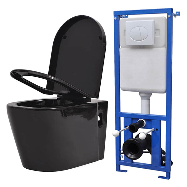 vidaXL Wall-Mounted Toilet with Concealed Cistern Ceramic Black
