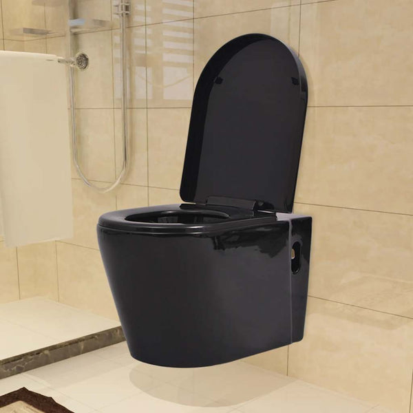vidaXL Wall-Mounted Toilet with Concealed Cistern Ceramic Black
