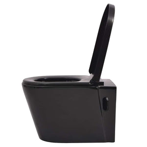vidaXL Wall-Mounted Toilet with Concealed Cistern Ceramic Black