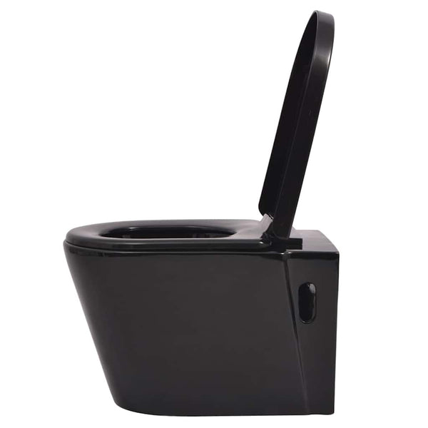 vidaXL Wall-Mounted Toilet with Concealed Cistern Ceramic Black