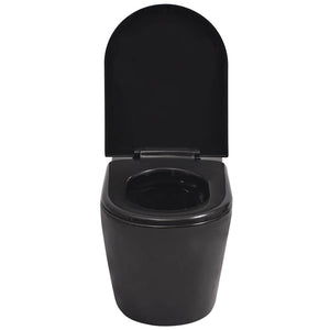 vidaXL Wall-Mounted Toilet with Concealed Cistern Ceramic Black