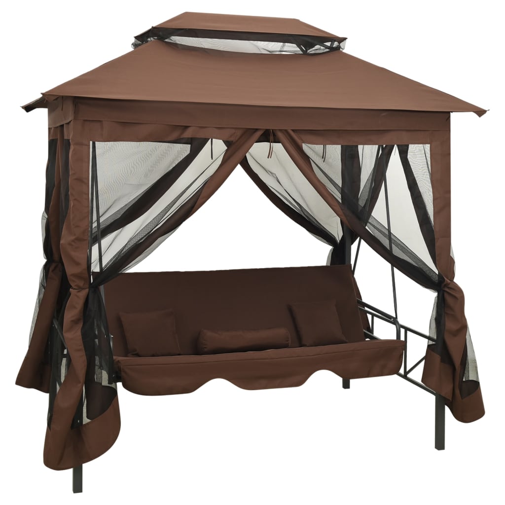 vidaXL Gazebo Convertible Swing Bench Coffee Brown