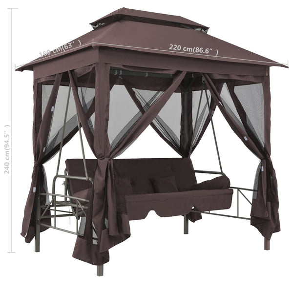 vidaXL Gazebo Convertible Swing Bench Coffee Brown
