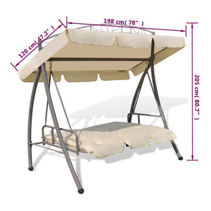 vidaXL Hollywood Swing with Bed Function and Roof Sand White