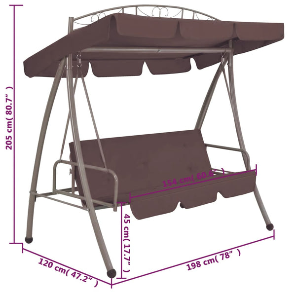 vidaXL Hollywood Swing with Bed Function and Canopy Coffee Brown