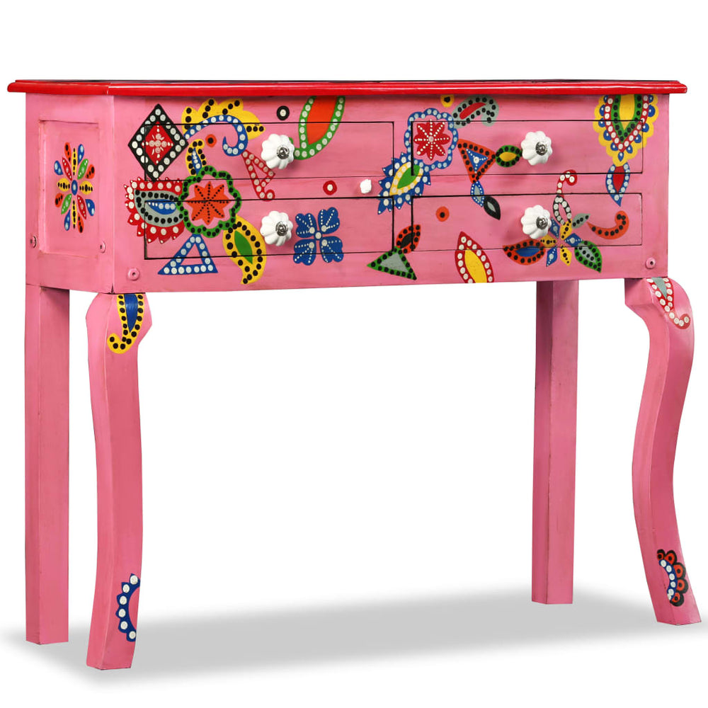 vidaXL Console Table Solid Mango Wood Pink Hand-Painted