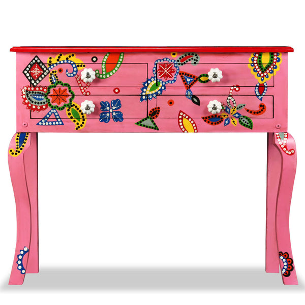 vidaXL Console Table Solid Mango Wood Pink Hand-Painted