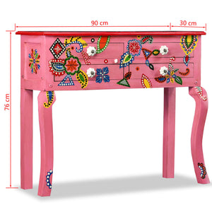 vidaXL Console Table Solid Mango Wood Pink Hand-Painted