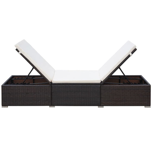 vidaXL Sun Loungers 2 pcs. with Table Poly Rattan Brown