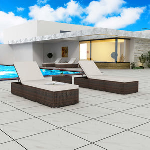 vidaXL Sun Loungers 2 pcs. with Table Poly Rattan Brown