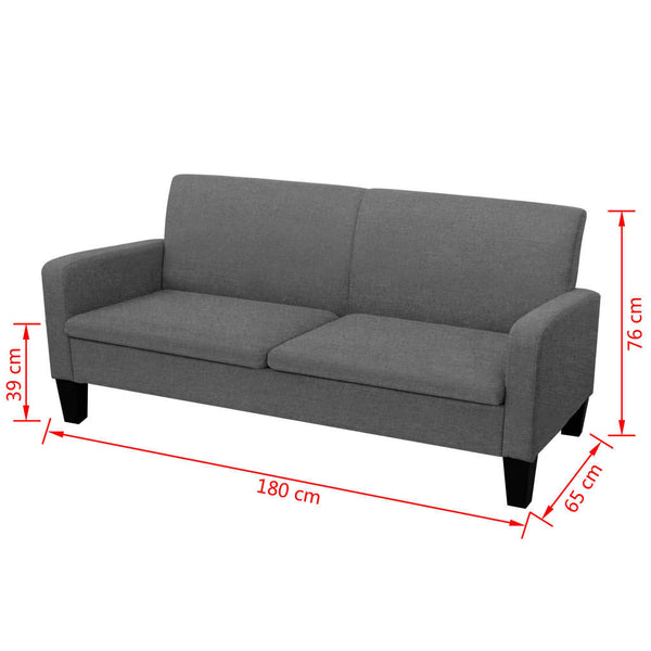 vidaXL 3-Seater Sofa 180 x 65 x 76 cm Dark Grey