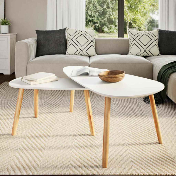 vidaXL 2-Piece Coffee Table Set Solid Pine Wood White