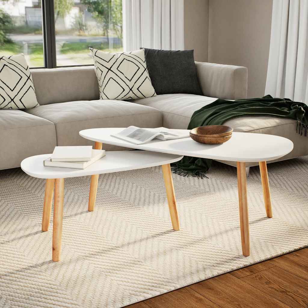 vidaXL 2-Piece Coffee Table Set Solid Pine Wood White