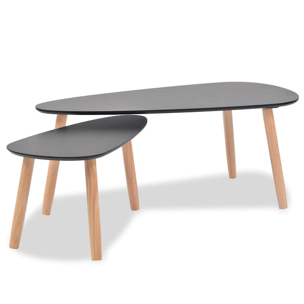 vidaXL 2-Piece Coffee Table Set Solid Pine Wood Black