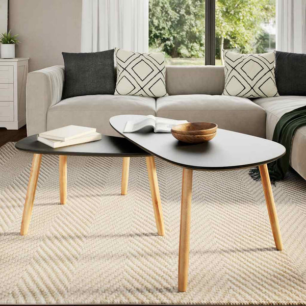 vidaXL 2-Piece Coffee Table Set Solid Pine Wood Black